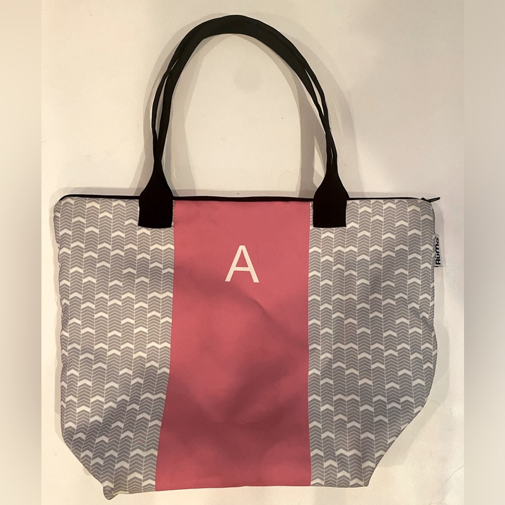RuMe Medium size double handle monogram A  Tote Bag grey + ponk
